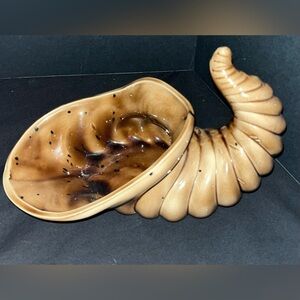 Ceramic Horn of Plenty Cornucopia Centerpiece 9" Hand painted Fall Decor Vintage